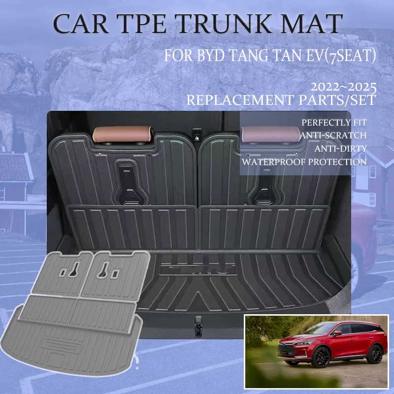 Car Boot Mat For BYD Tang Tan EV II MK2 2022 2023 2024 2025 7seat Waterproof Back Seat Mat Trunk Storage Pads Auto Accessories
