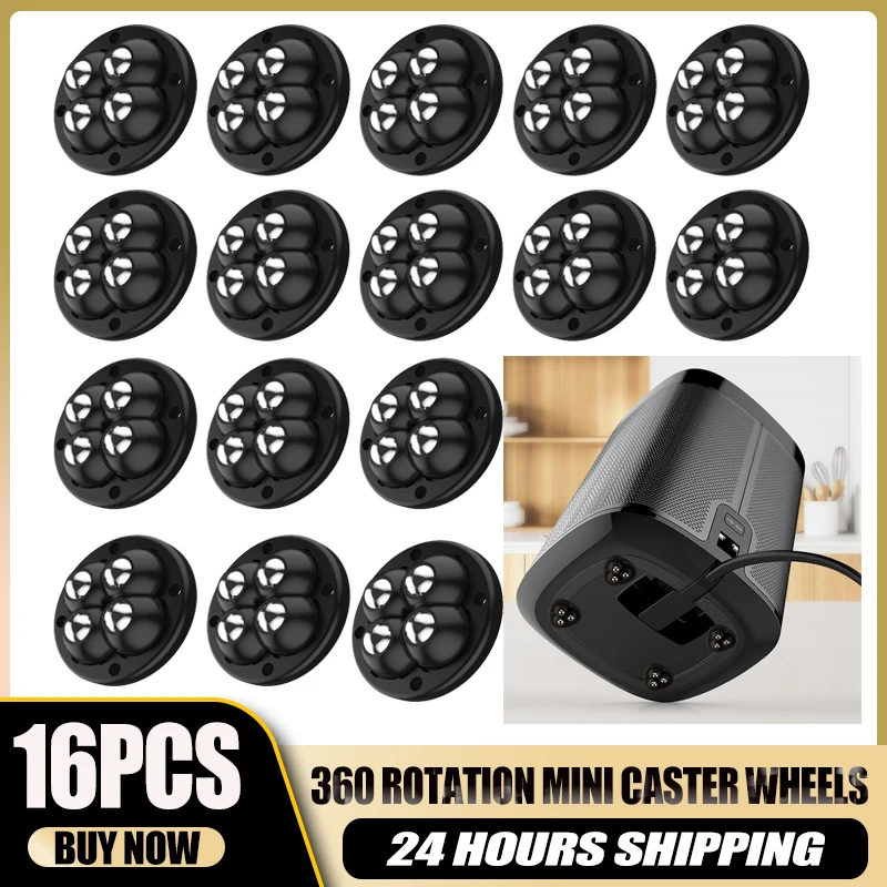 16Pcs Mini Caster Wheel 360 Rotatable Self Adhesive Swivel Caster Roller with 4 Stainless Steel Ball Furniture Kitchen Appliance