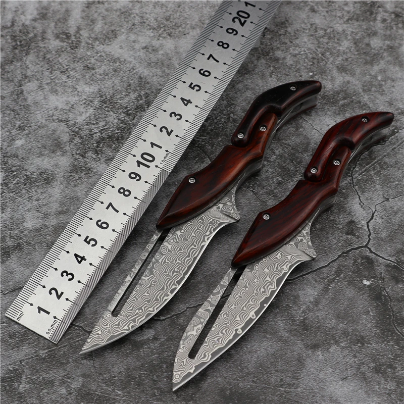 Cuchillos de Damasco VG10, cuchillo plegable mecánico táctico de caza, hoja fija, herramientas de defensa de bolsillo EDC para supervivencia y acampada al aire libre
