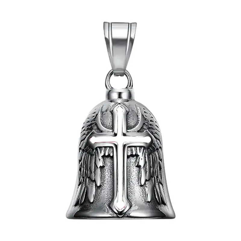 Retro Punk Style Men's Cross Lucky Bell Angel Wing Knight Bell Metal Pendant Motorcycle Pendant Jewelry Gift Moto Accessories