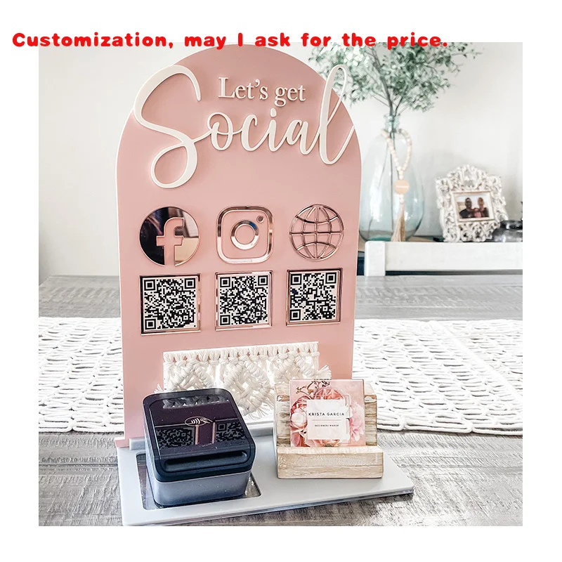 

custom.OEM Hairdressers Beautician Mirrored Acrylic QR Code Table Stand Google Social Media Acrylic Display Standee