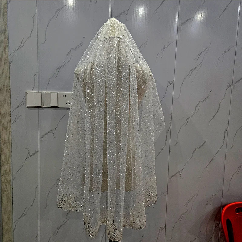 Luminous sequin diamond veil 2025 new bridal veil church short luxury wedding accessories with hair comb image 4