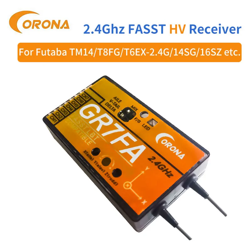 Corona GR7SF S-FHSS / GR7FA FASST 7CH S.BUS Receiver with 3 Gyro Compatible Futaba Transmitter for RC Airplane Drones