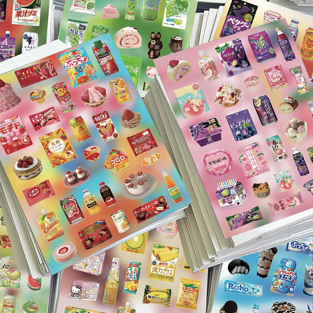 8PCS Cartoon Snacks Creativity Y2K Cute Glitter Sticker For Phone Luggage Journal Sticker Kawaii Decoration Gift