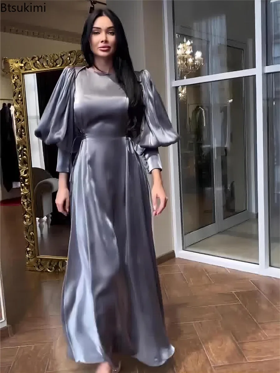 ชุดมุสลิมสําหรับผู้หญิงแฟชั่นซาติน Abayas Ramadan โมร็อกโก Maxi ชุด Saudi Arab Kaftan อิสลามดูไบ Elegant Robe 2025