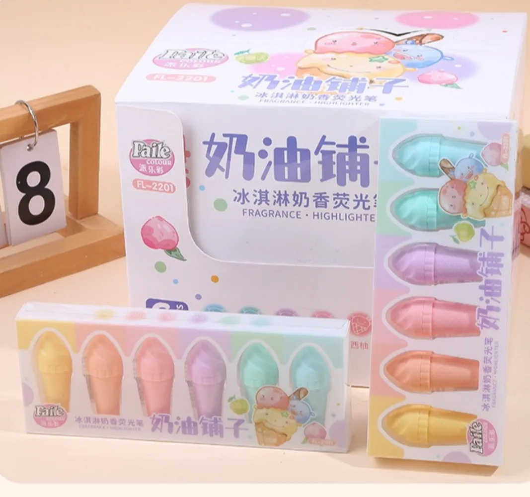 

24 pcs(6 Set) Cartoon Cute Ice Cream Milk Fragrance Eye Protection Art Markers for Student Writing Supplies Back To School