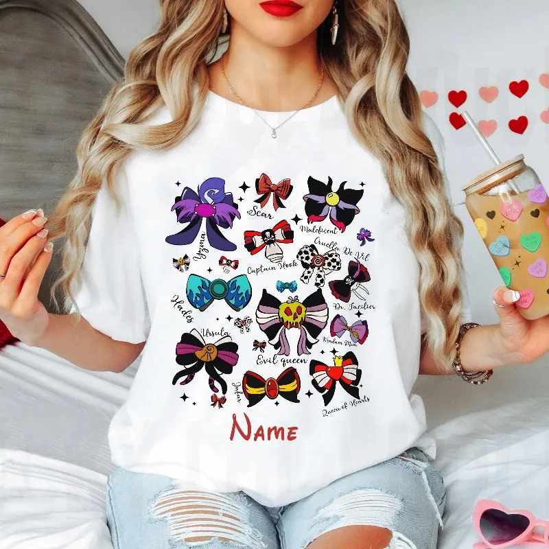 

Custom Name Disney Villains Shirt Coquette Bows Watercolor Disney Ursula Maleficent Evil Queen Tshirt