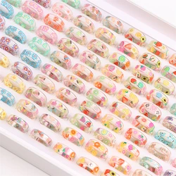 10Pcs/Lot Fashion Colorful Acrylic Resin Fruit Ring Cute Geometric Flower Butterfly Finger Jewelry For Women Girls Party Gift