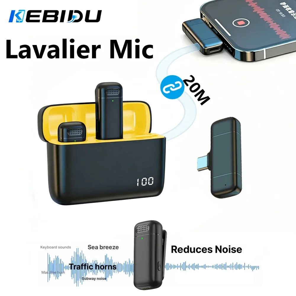 KEBIDU Kabelloses Lavalier-Mikrofon, Dual-Mikrofon mit Geräuschunterdrückung und Ladehülle, 1 bis 2 Mikrofone für Vlog-Livestreaming