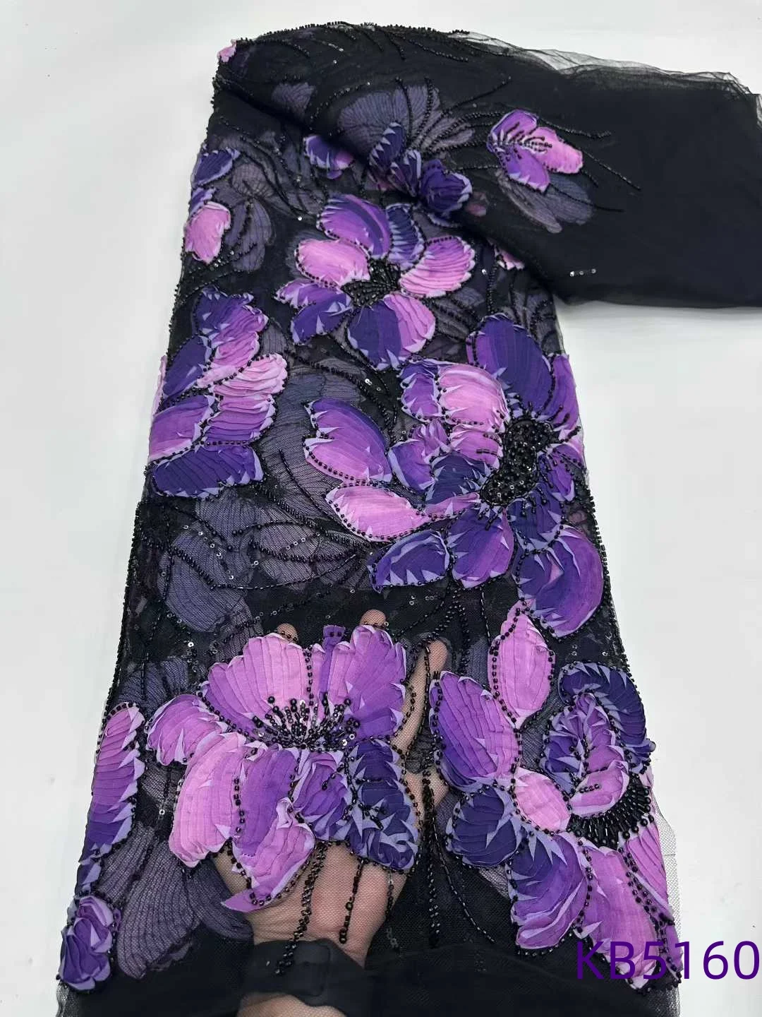 

5 ярдов фиолетовая кружевная ткань с блестками, африканская кружевная ткань, высокое качество, 2025 г., серая тюлевая кружевная ткань с бисером для шитья KB5160