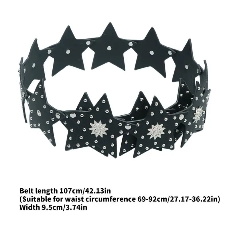 652F Novità Cintura in PU con borchie oversize con catena in per le donne Proms Stage e Club Party Abbigliamento casual