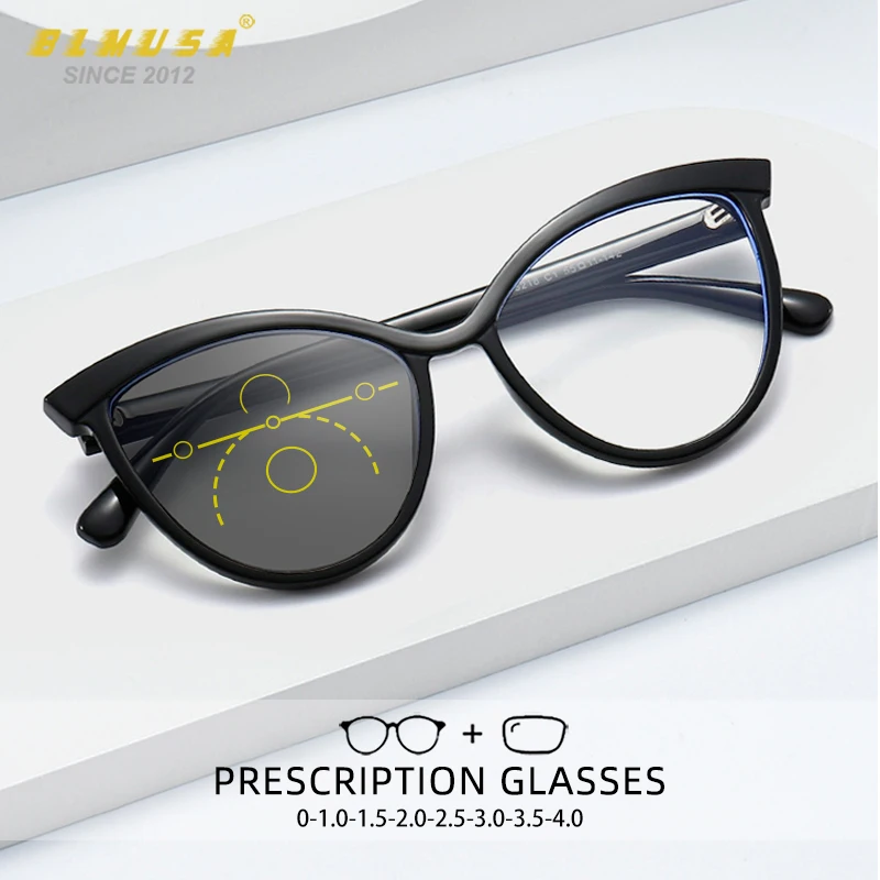 

BLMUSA Women Fashion Cat Eye Glasses Photochromic Anti Blue Light Reading Glasses Progressive Prescription Customization Glasses