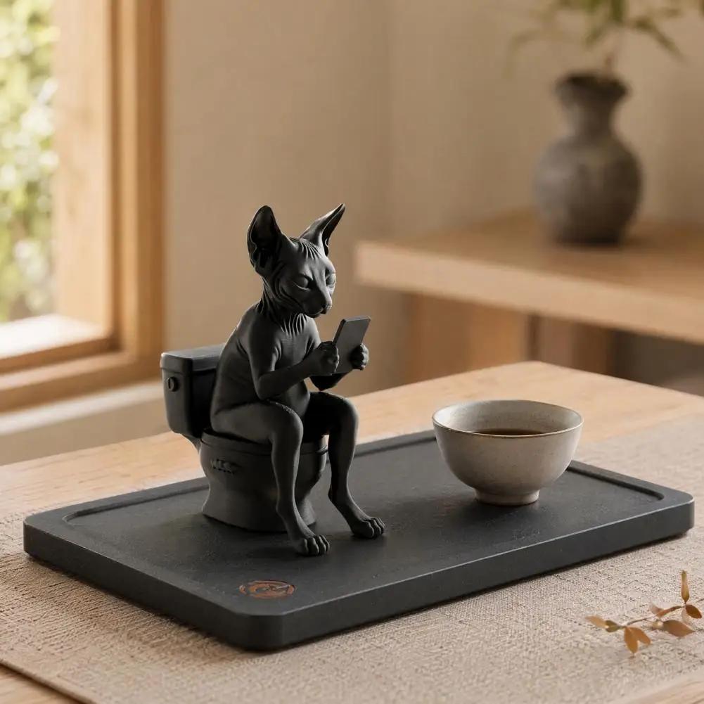 Sphynx Cat Watching Phone Desktop Decor Cute Cat Desktop Soft Furnishing 3d Printed Hairless Cat Figurine Funny for Home
