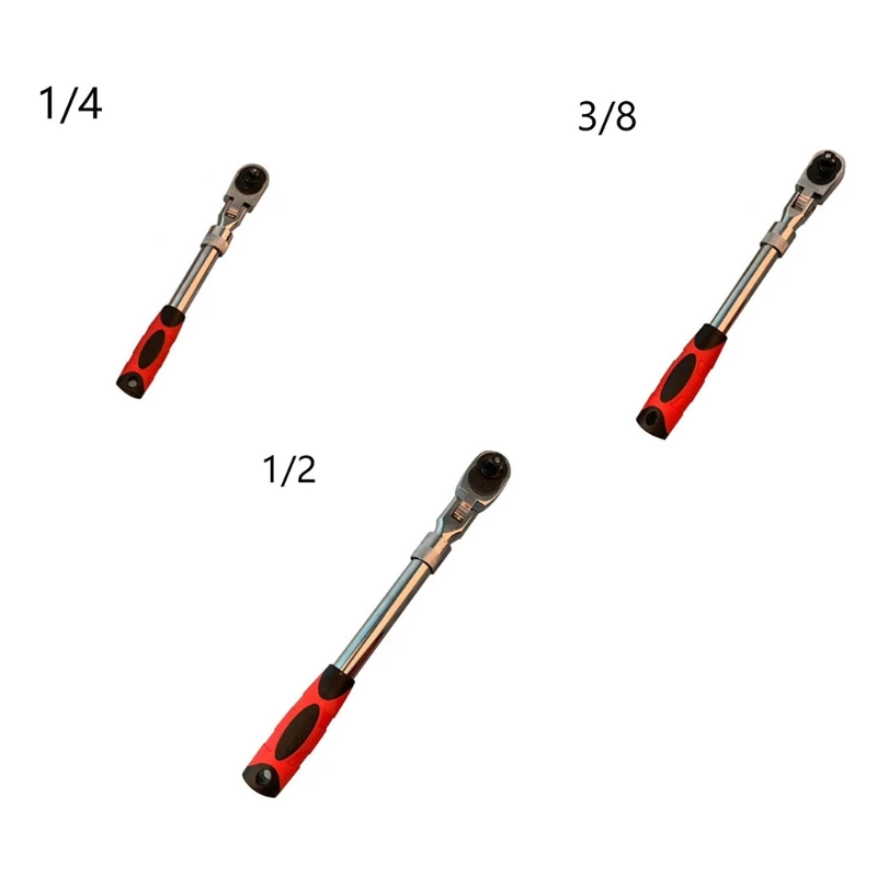 72-Tooth Extendable Flex-Head Ratchet Wrench 1/4 3/8 & 1/2-Inch Drives Carbon Steel Auto Mechanics/Confined AG09 21 Dropship