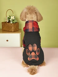 Pet Clothes for Dog Cat Puppy Hoodies Coat Plaid Paw Sweatshirt Dog Warm Outfits for Small Medium Dog for Daily Wear