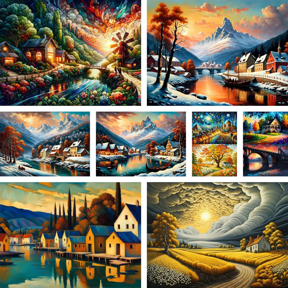 Landscape Fantasy Building Printed Cross-Stitch Embroidery Full Kit Handicraft Knitting Sewing Craft Wholesale Different Package