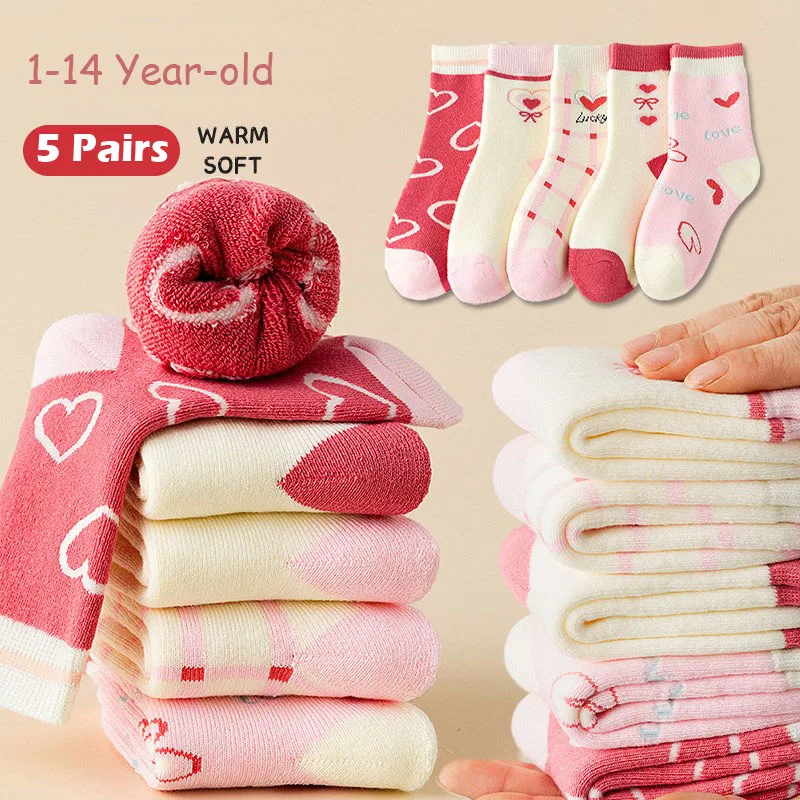 Mädchen Wintersocken 5 Paar Baby süße Farbe Prinzessin rosa dicke Baumwollsocken Kinder warme Wintersocken – Detail 8