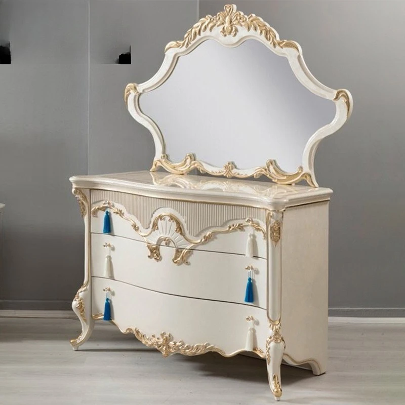 European dressing table French solid birch carved dressing table mirror combination