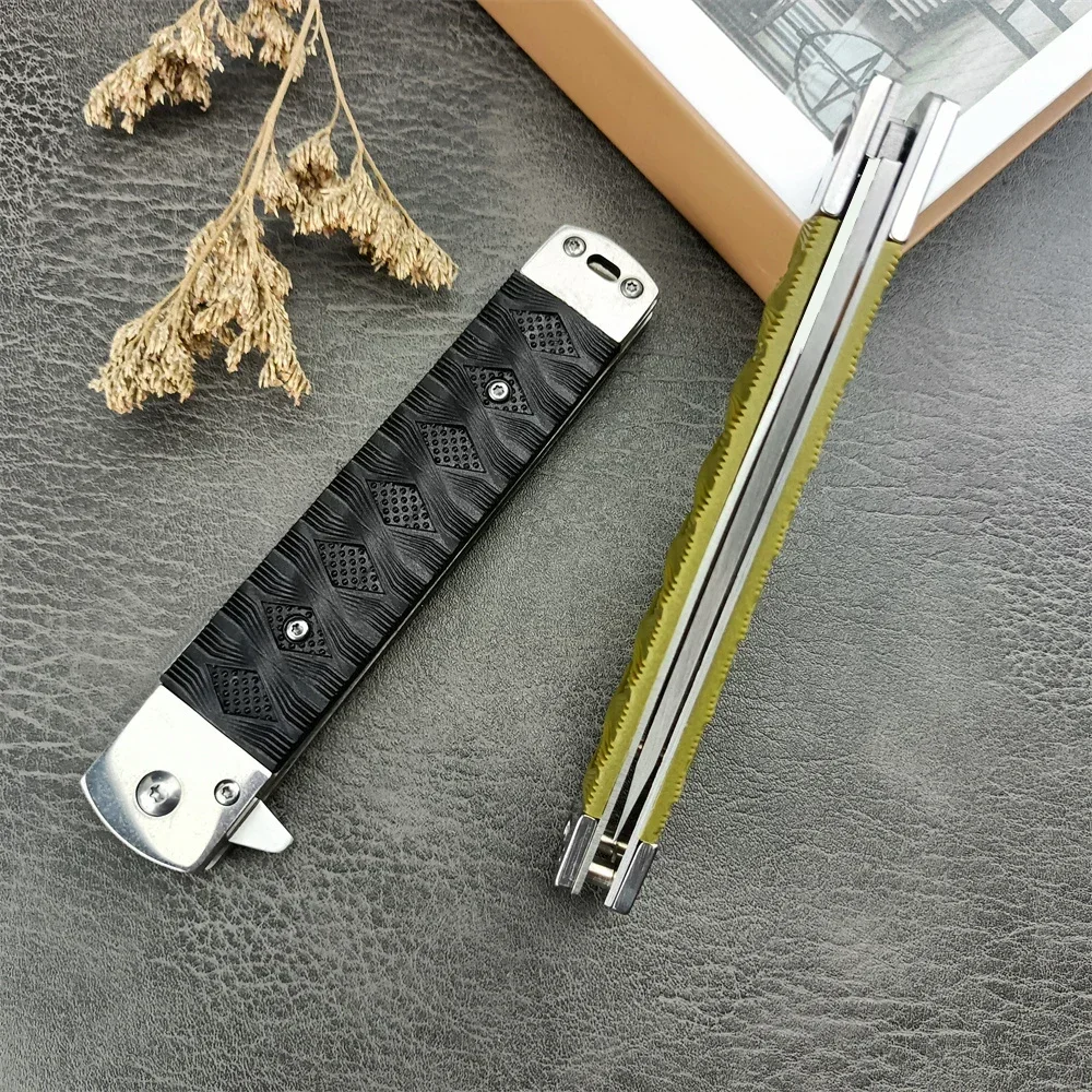 Outdoor Tactical Folding Knife 440C Steel Tanto Blade Nylon Fiber Textured Handle Knife Hunting Survival Military Tools