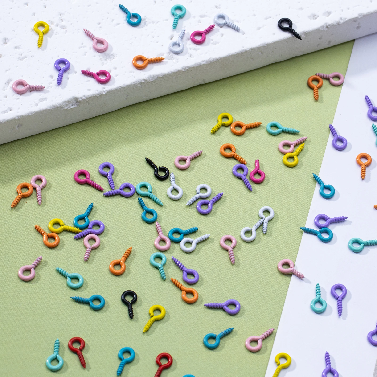 100pcs Mini Screw Eye Pin Pegs 4 X8 mm Hooks Self-Tapping Screws for Arts & Crafts Cork Top Bottles DIY Jewelry Making (Colorful