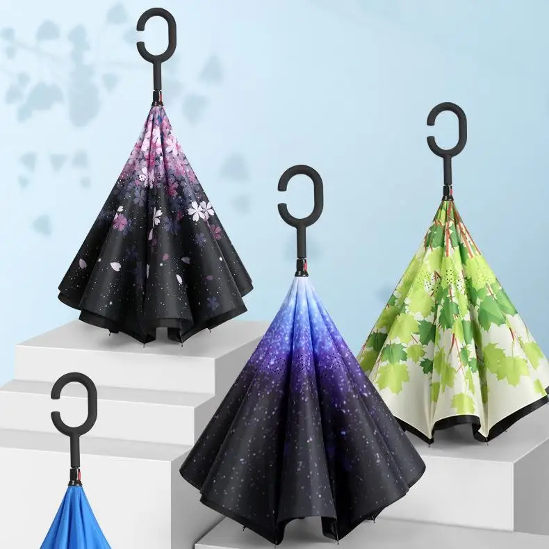 

Automatic Inverted Long Handle Double Layer Umbrella Unisex Large Size Resistant Car Umbrella Rain And Sun Protection