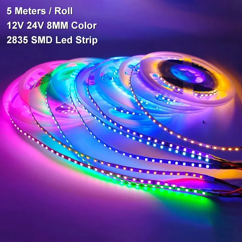 

5M Multicolor 12V 24V 8mm 2835 SMD Led Strip Light High Brightness Self-adhesive SMD2835 Led Strip Light