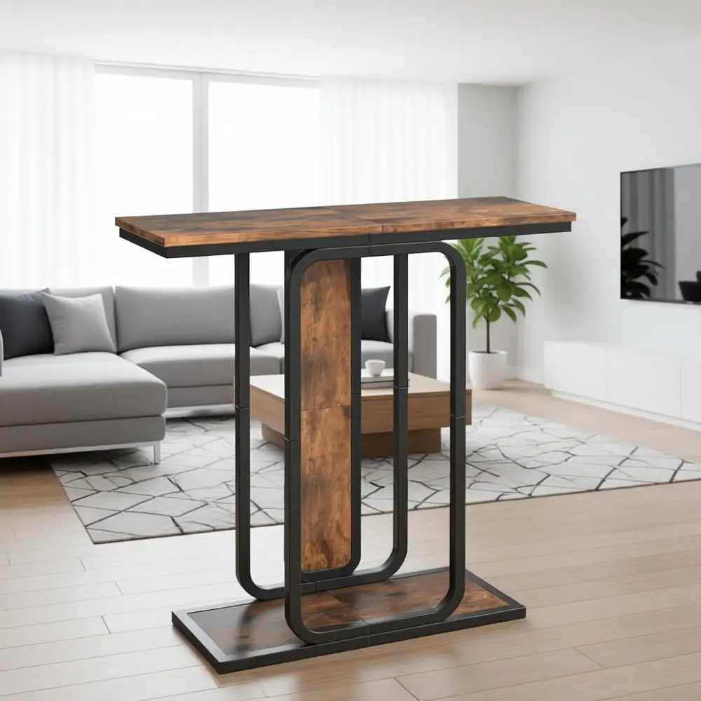 

Compact 2-Tier Entryway Table, 29.5 for Living Room, Hallway, Rustic Brown and Black