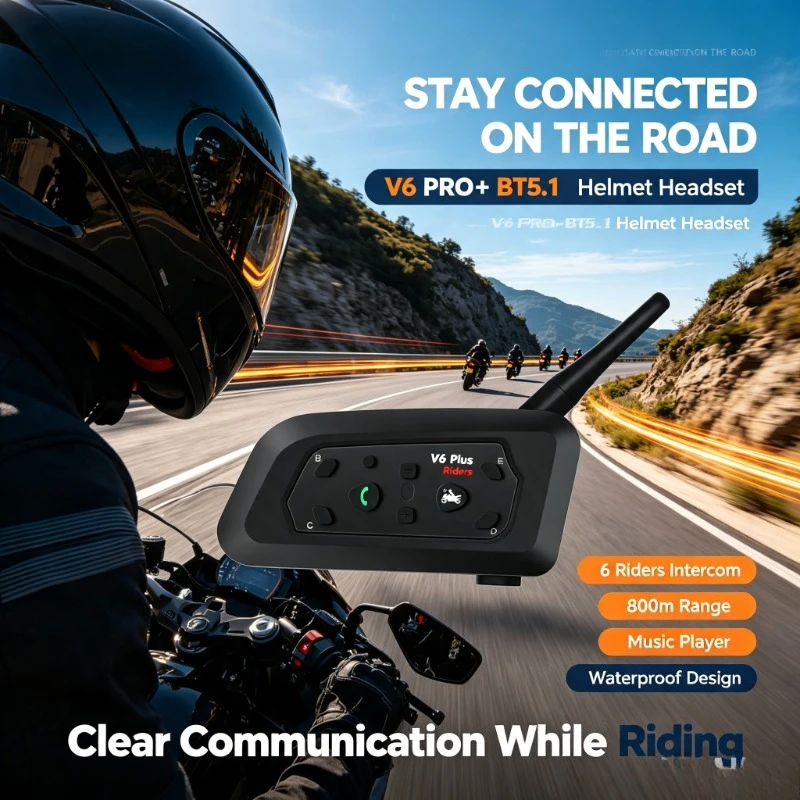 Weekend Road Trip Wireless Intercom BT5.1 Waterproof 6-Person Music Player Tool
