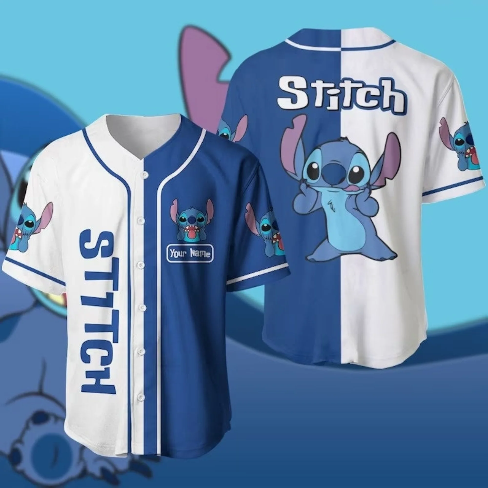

Custom Name Stitch Baseball Jersey Men Women Casual Short Sleeve Shirts Disney Baseball Jersey Summer Casual Tops