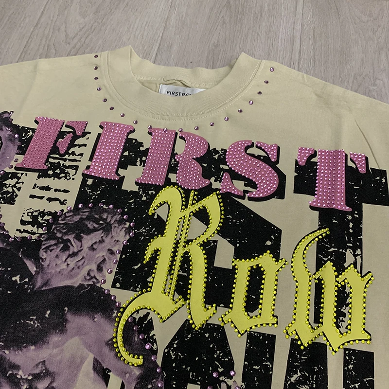 Camisetas Crop FIRST ROW con Letras Bordadas Estilo Americano, de Alta Calidad, Moda Urbana