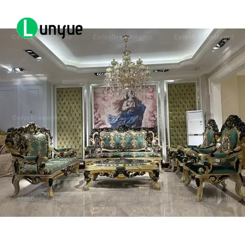 European Luxury Solid Wood Carved Sofa Set Retro Classic Wooden Living Room Furniture Elegant Design Durable Comfortable Home