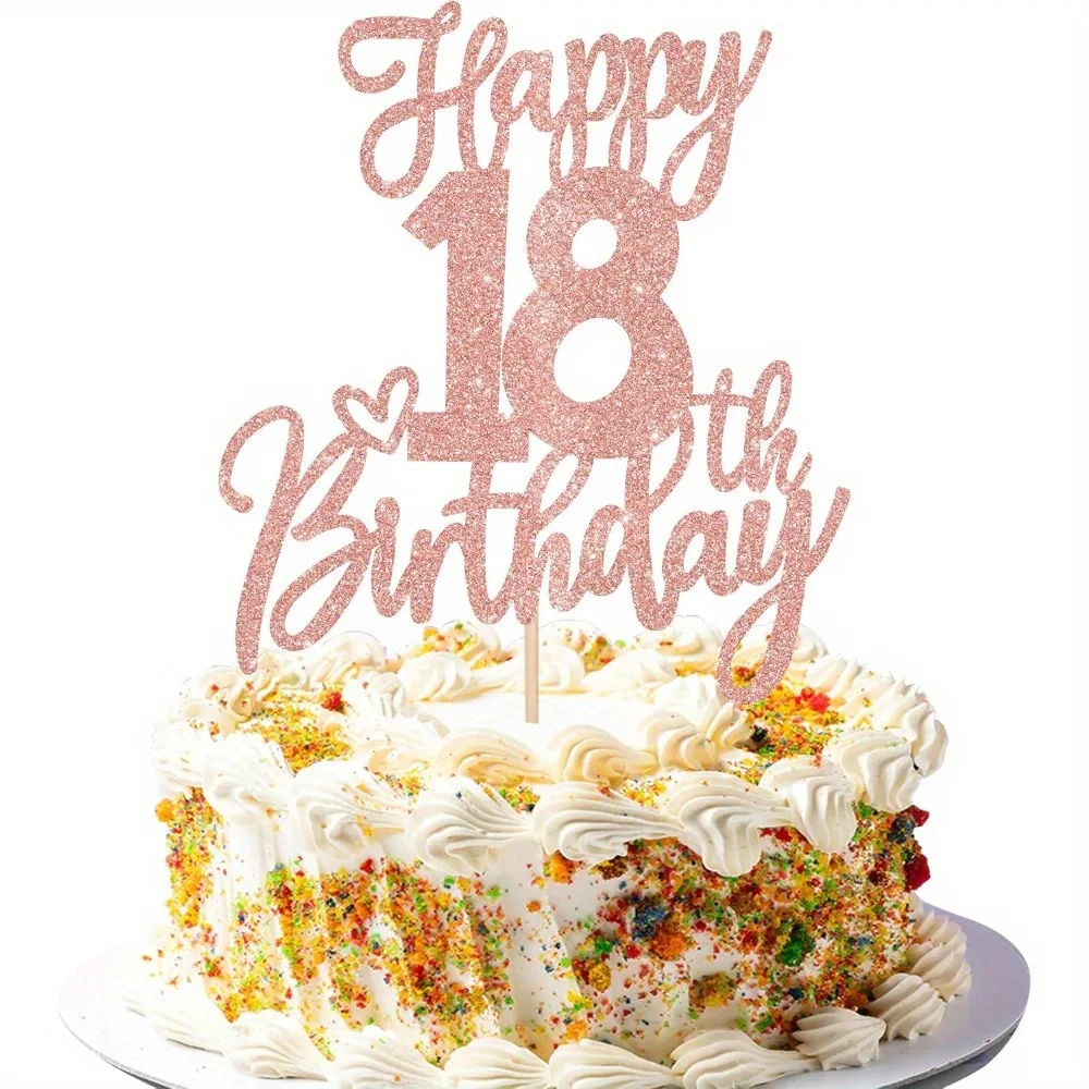 1 Uds. Adorno para tarta de feliz 18 cumpleaños con purpurina, alegría hasta 18 años, selección de pastel de cumpleaños, dieciocho, Hola 18, decoraciones fabulosas para tarta