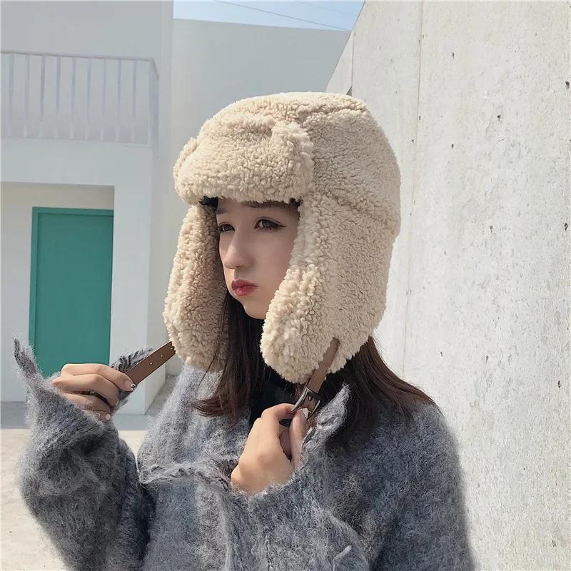 Women Bomber Hat Pilot Trooper Cap Mens Faux Cashmere Hat Russian Ushanka Earflap Warm Caps Winter Snow Ski Hats Women Beanies