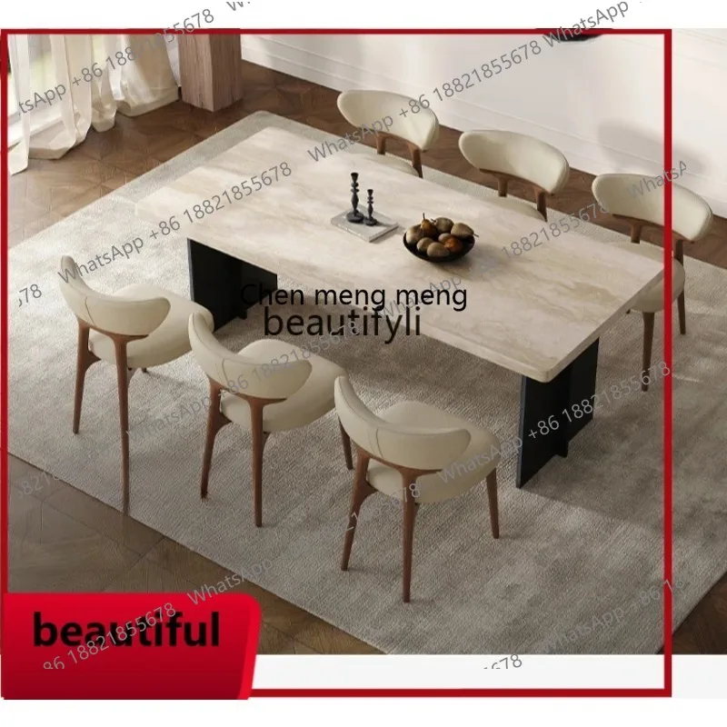 

X French travertine rock slab dining table and chair combination simple rectangular designer dining table