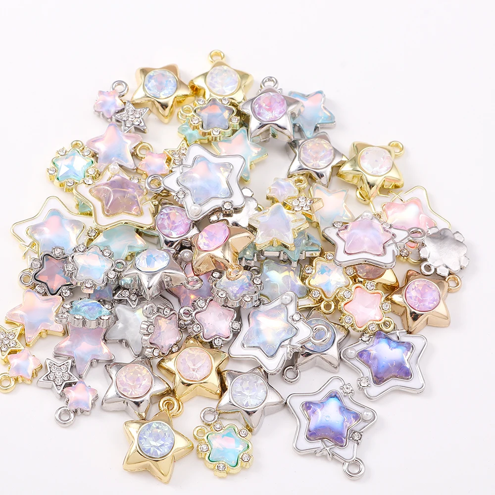 5pcs Delicate Gemstone Crystal Star Charms Pendant for Jewelry Making Necklace Earrings Bracelet DIY Handmade Accessories