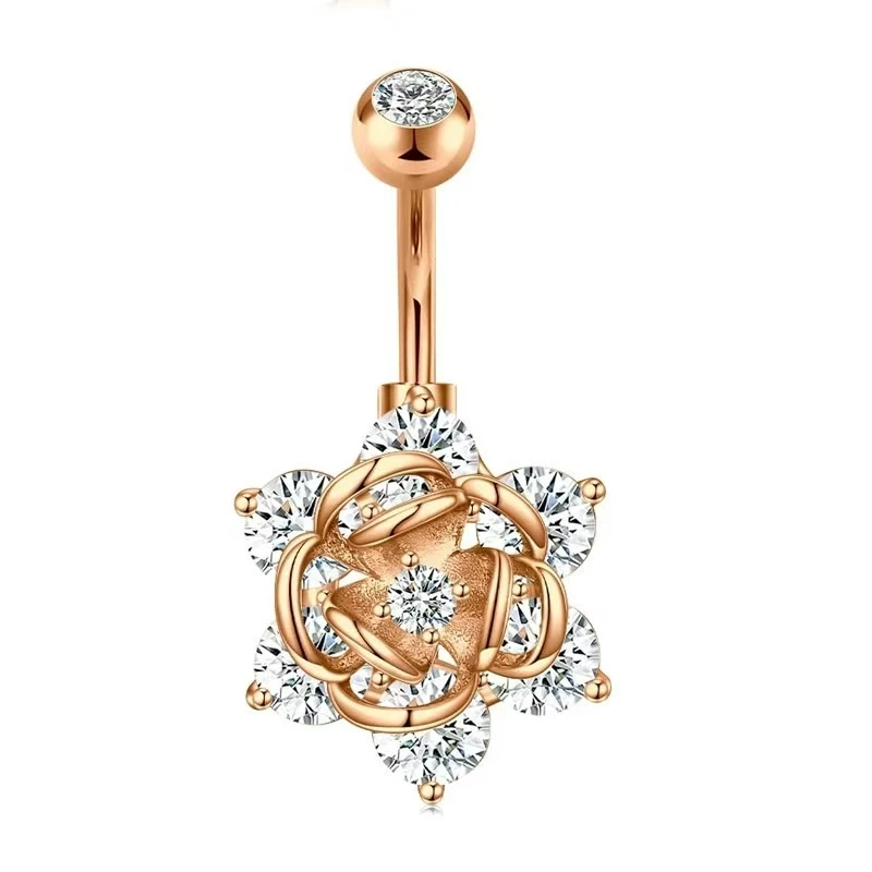 1 قطعة الذهب اللون الفولاذ المقاوم للصدأ البطن الدائري ، زهرة على شكل قلب كريستال السرة البطن زر خواتم فراشة السرة الثقب 14 جرام