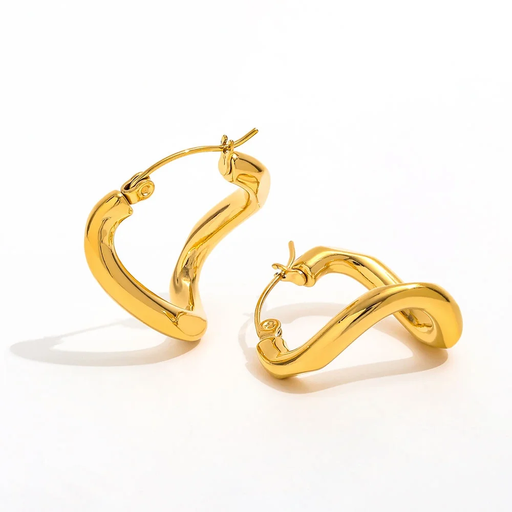 

Joolim Jewelry High Quality PVD Wholesale Waterproof Fashion Simple Twisted Thread Hoop Stainless Steel Earring for Women