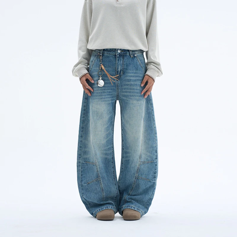 American Vintage Washed Deconstructed Men's Jeans Classic Versatile Wide Leg Pants 2026 Spring Autumn News Denim Trousers
