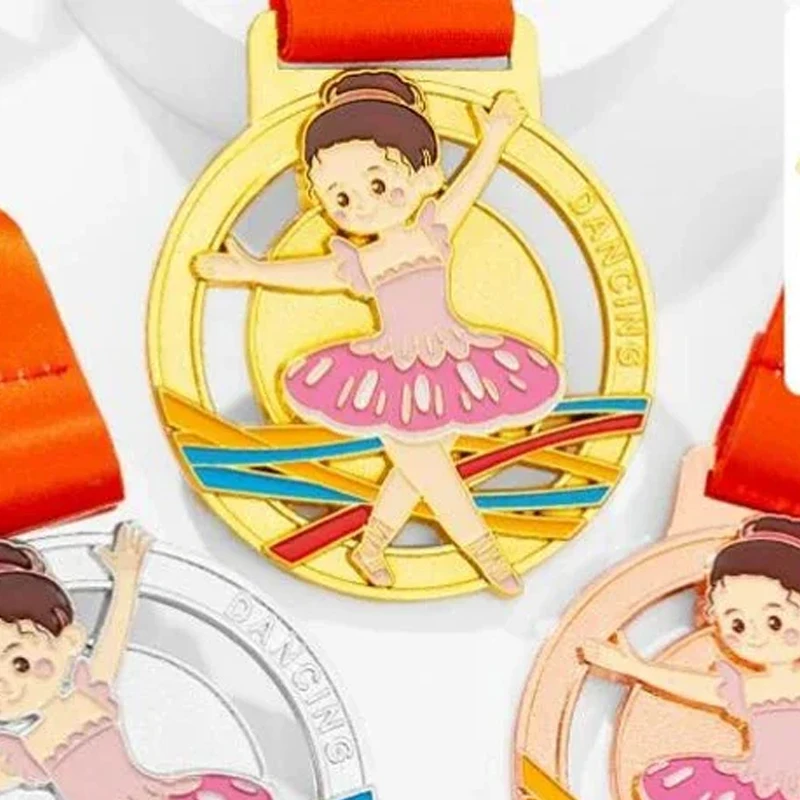 Customization Ball Sports Roller Skating Dance Painting, Taekwondo Swimming, Gold Silver Copper Metal Medals, Neck Hanging, 3Pcs