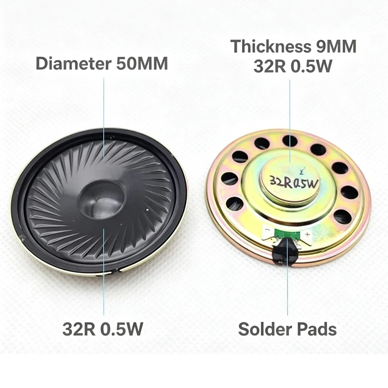 2 Stück/Set Neuer ultradünner Lautsprecher 32 Ohm 0,5 Watt 0,5W 32R Lautsprecher Durchmesser 50MM 5CM Dicke 9MM – Detail 2