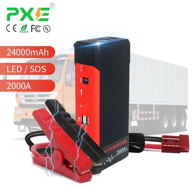 Wholesale 12V 24000mAh 2000A Multi Functional Truck Battery Car Jump Starter Portable for Outdoor with Emergency Start LED Light