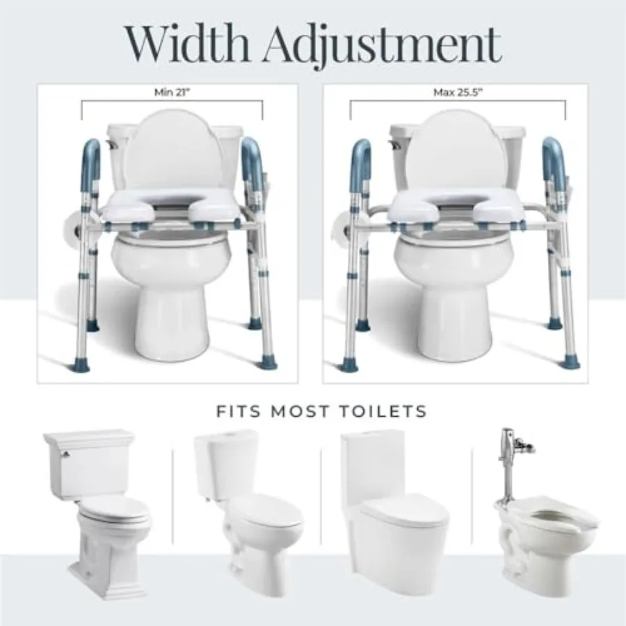 Width and Height Adjustable Raised Toilet Seat With Handles for Seniors Elderly Handicap Pregnant Heavy Duty Up To 400lbs Fits - Detail 1