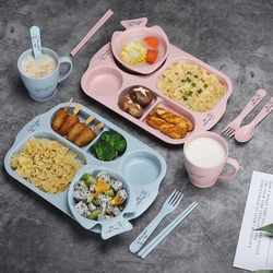 6Pcs/ Set Children Baby Tableware Set Cartoon Plates Kid Dishes Children Dinnerware Anti-hot Training Food Bowl Spoon Fork