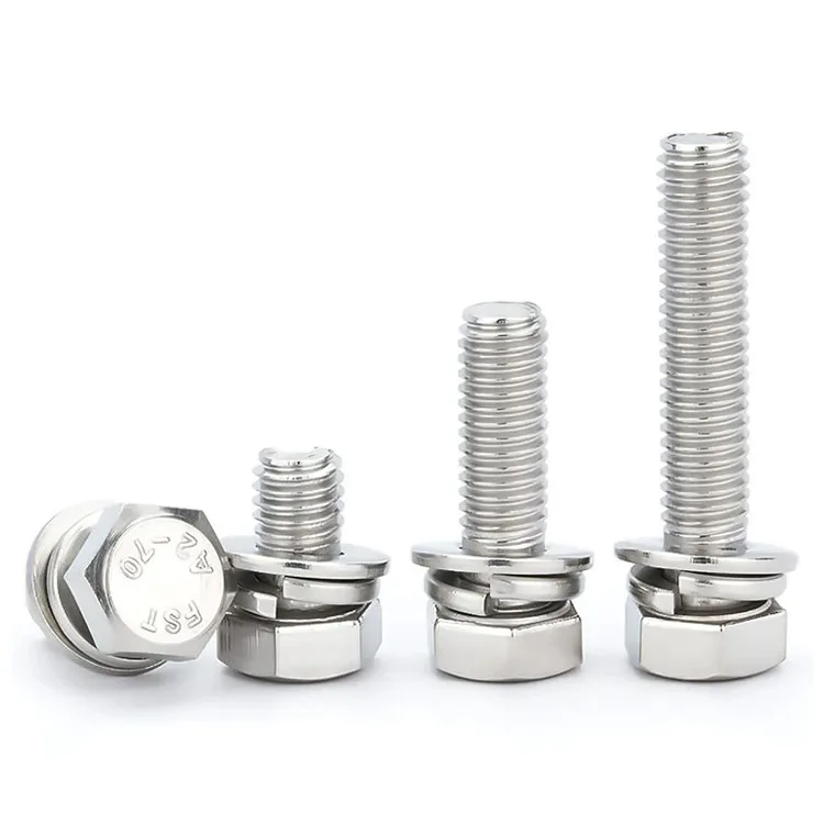 M3 M4 M5 M6 M8 M10 M12 304 Stainless Steel Hex Head 3-in-1 Pre-assembled Captive Washer Bolt with Spring Lock/Flat Washer