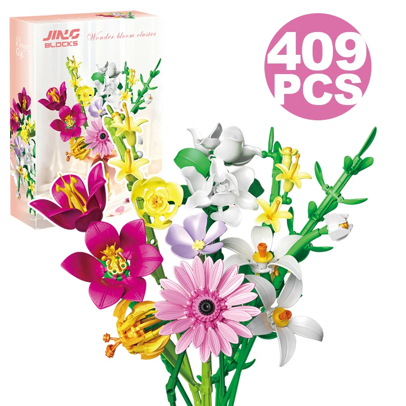 

Creative Romantic Dahlia Bouquet Building Blocks Immortal Flower Home Desk Plant Decoration Assemble Bricks Toys Gifts For Girls