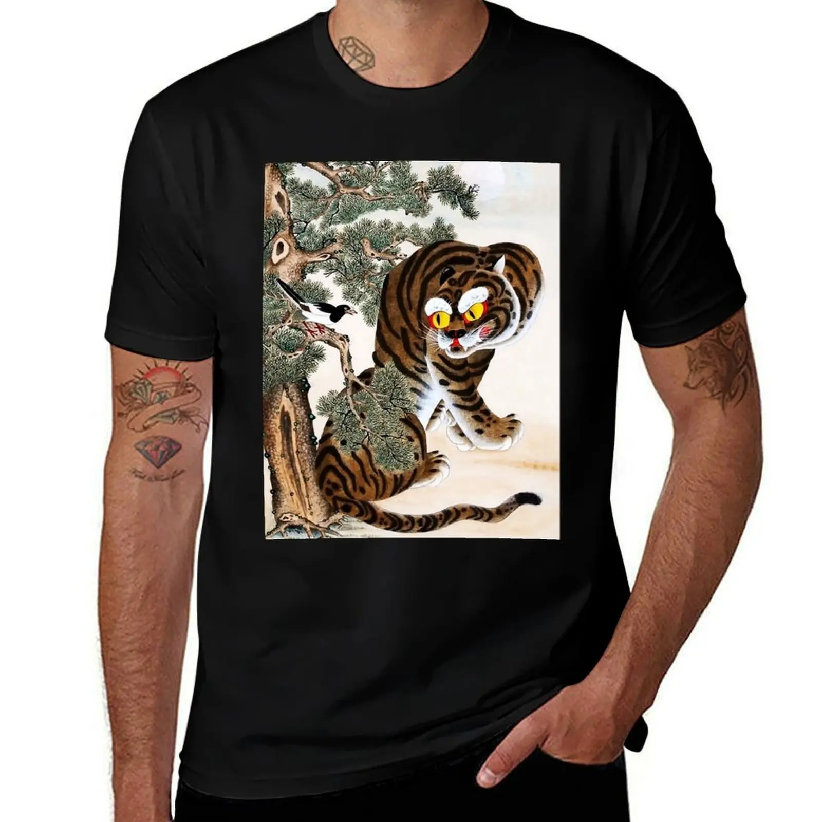 Tiger and Magpie Minhwa under Pine Tree T-Shirt custom t-shirts new gifts and t-shirts blue archive vintage men workout shirt
