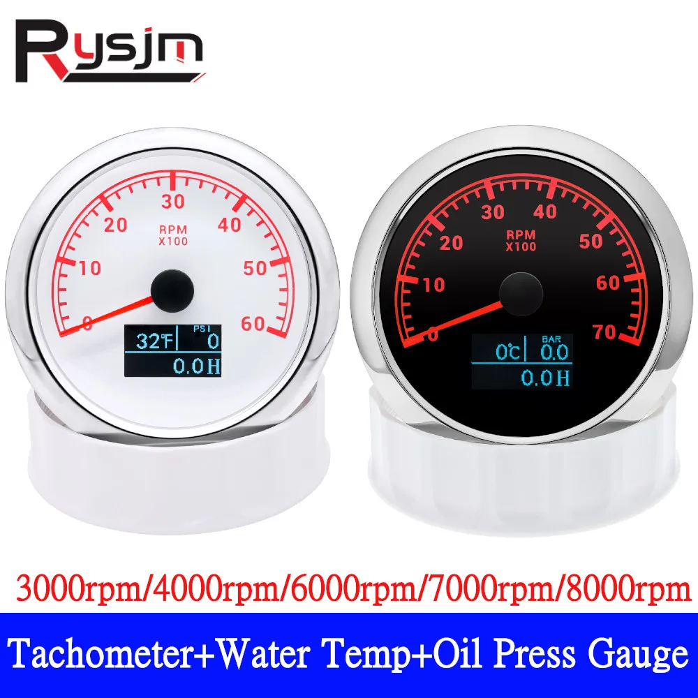 

Waterproof 85mm Multi-Function 3IN1 Tachometer+Water Temp+Oil Press Meter 7 Colors LED For Auto Car Boat Yacht 12V/24V