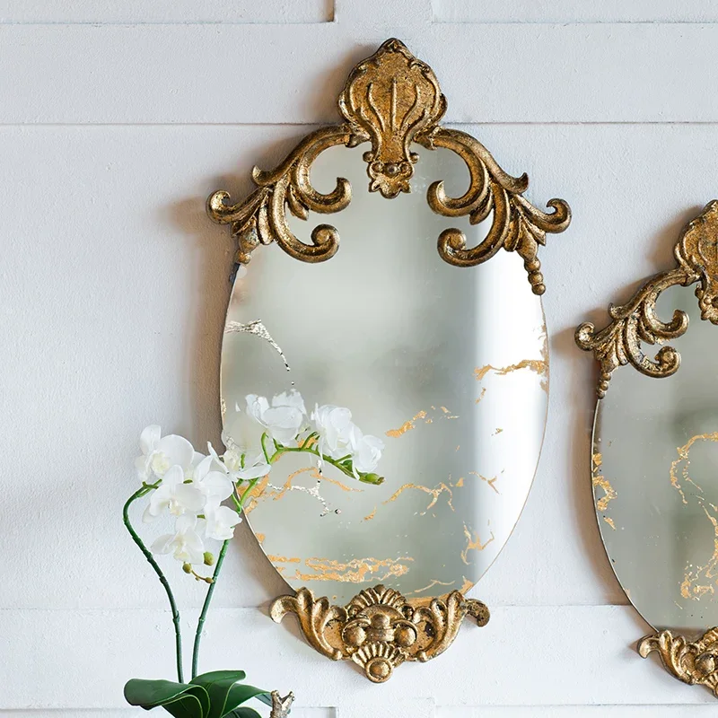 

Gold Vintage Nordic Wall Mirror - Retro Design for Bedroom & Bath, Vanity Mirror with Nostalgic Charm, Wall-Mounted Decor