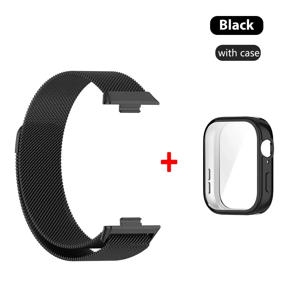 Bracelet en métal pour Huawei Watch Fit 3, bracelet avec étui, protecteur d\'écran en TPU, bracelet de montre à boucle magnétique milanaise