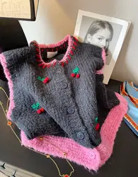 Korobov Vintage dzianiny kamizelka bez rękawów kontrastowy kolor bez rękawów sweter Y2k ubrania koreański moda sweter Roupas Feminina